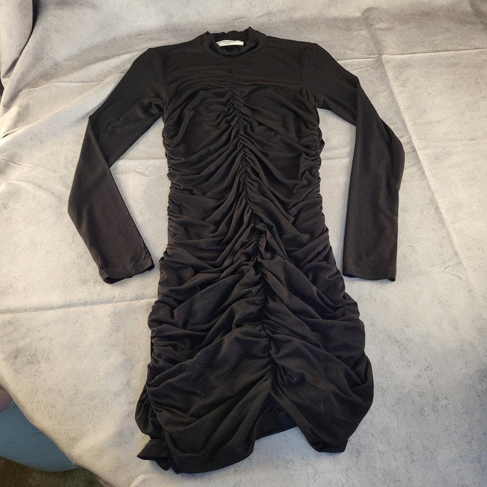 Project Social T LA XS Black Ruched  Mini Dress, Long Sleeve
